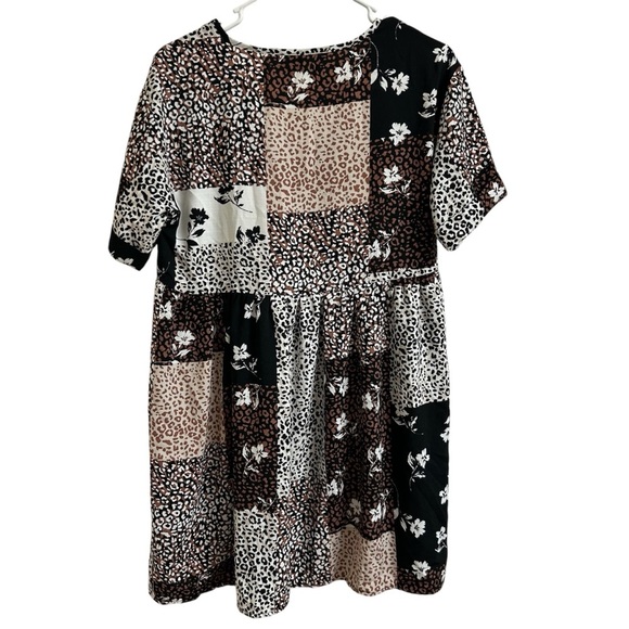 Hiatus Women’s Size S Patchwork Leopard Floral Print Short Sleeve Mini Dress - Picture 2 of 9